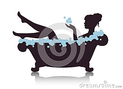 Woman in a bath with foam Vector Illustration