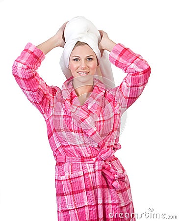 Woman in bathrobe Stock Photo