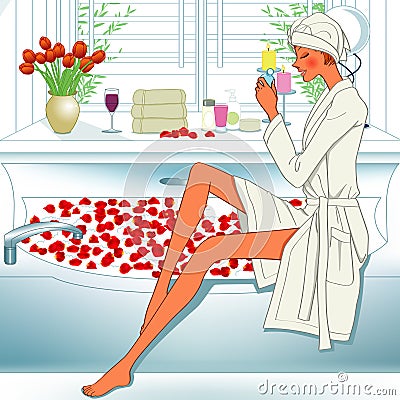 Woman in bathroom Vector Illustration