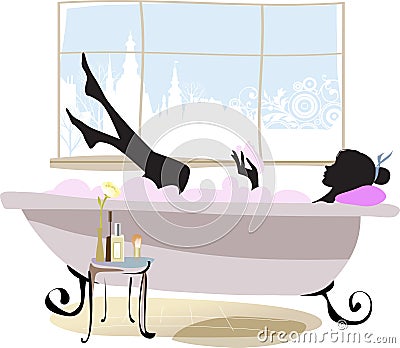 Woman in bathtub. Vector Illustration