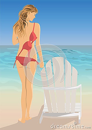 Woman at the beach Vector Illustration