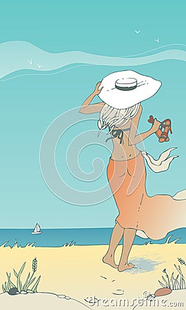 Woman on the Beach Vector Illustration