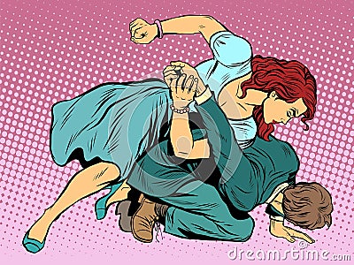 Woman beats man in fight Vector Illustration