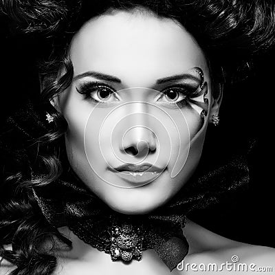 Woman beautiful halloween vampire baroque aristocrat Stock Photo