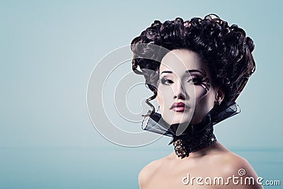 Woman beautiful halloween vampire baroque aristocrat Stock Photo