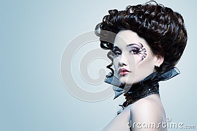 Woman beautiful halloween vampire baroque aristocrat Stock Photo