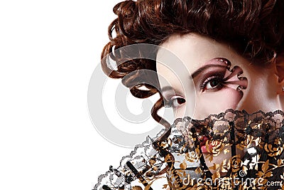 Woman beautiful halloween vampire baroque aristocrat Stock Photo