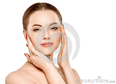 Woman beauty face portrait isolated on white with healthy skin Stock Photo