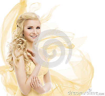 Woman Beauty, Fashion Model Portrait, Blond Hair Long Curls Stock Photo