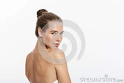 Woman Beauty Makeup, Natural Face Make Up, Body Skin Care, Beautiful Model Touching Neck Chin Stock Photo