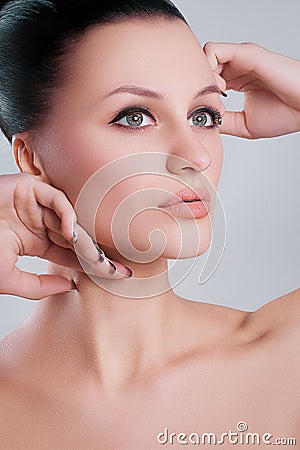 Woman beauty portrait.closeup female face Clean skin fresh make up Stock Photo