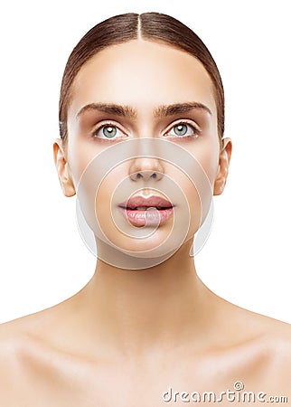 Woman Beauty Portrait, Natural Lips Eyes Makeup, Face Skin Care Stock Photo