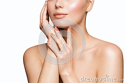 Woman Beauty Skin Care, Model Touching Face, Beautiful Girl Lips Nails Treatment Stock Photo