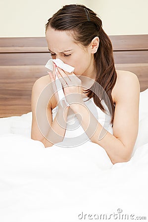 Woman in the bed with flu Stock Photo
