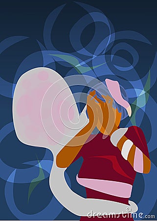 Woman is being held by a ghost octopus in her nigh Vector Illustration