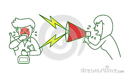 Woman bellow with megaphone to heavy drinker Vector Illustration
