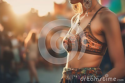 Woman belly boho. Generate Ai Stock Photo