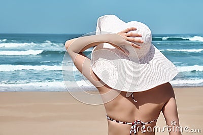 Woman on paradise idealistic beach Stock Photo