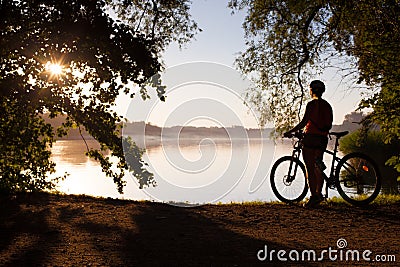 Woman on a Bike, girls Stock Photo