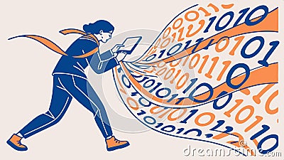 Woman with binary code cape, technology, coding, digital, future, tech, woman vector design Generative AI Vector Illustration