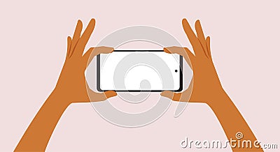 Person Holding a Smartphone vector Cartoon Illustration Vector Illustration