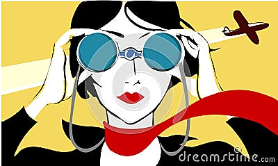 Woman with binoculars Vector Illustration