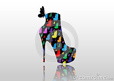 Woman black boots on high heels, side view, Logo shoe store, shop, fashion collection, boutique label. Vector Illustration