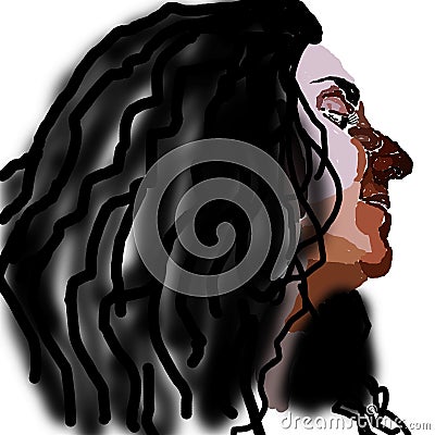Woman with black curvy hair Stock Photo
