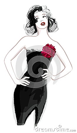 Woman in black dress Vector Illustration