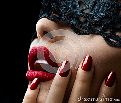 Woman with Black Lace mask Stock Photo