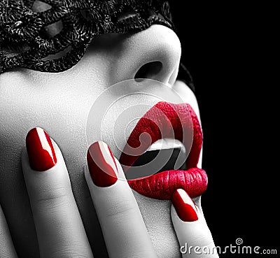 Woman with Black Lace mask Stock Photo