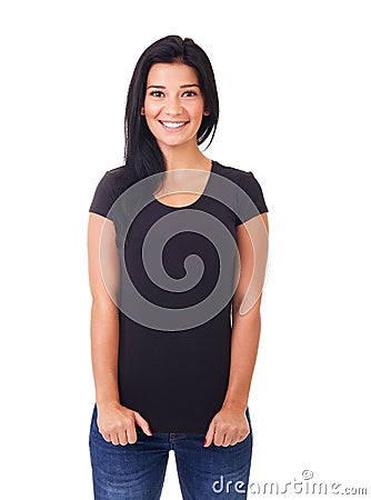 Woman in black t-shirt Stock Photo