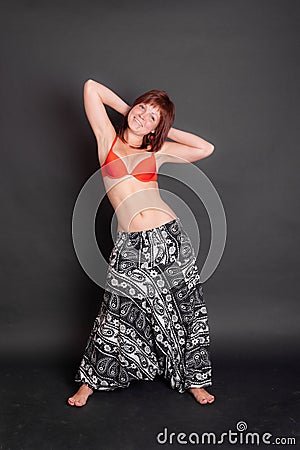 Woman in black and white bloomers Stock Photo