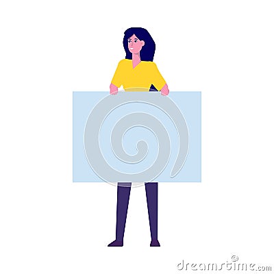 Woman with blank banner. Activist People taking part in parade or protest Vector Illustration