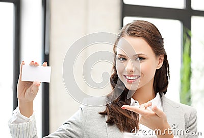 Woman with blank business card Stock Photo