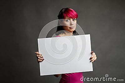 Woman with blank sign Stock Photo