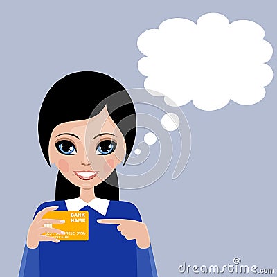 Woman blank speech bubble with payment card Vector Illustration