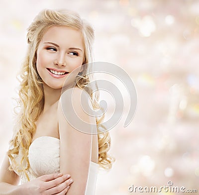Woman Blond Long Hair, Fashion Model Portrait, Smiling Girl Stock Photo
