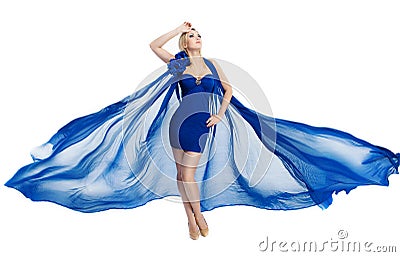 Woman In Blue Fluttering Dress Waving On Wind Over Royalty Free Stock ...
