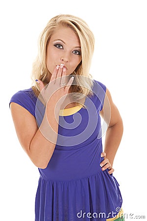 Woman in blue shirt kiss hand Stock Photo