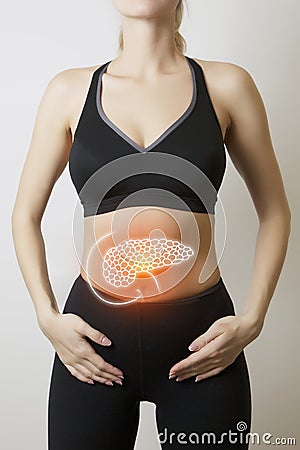 Woman body with pancreas visualisation Stock Photo