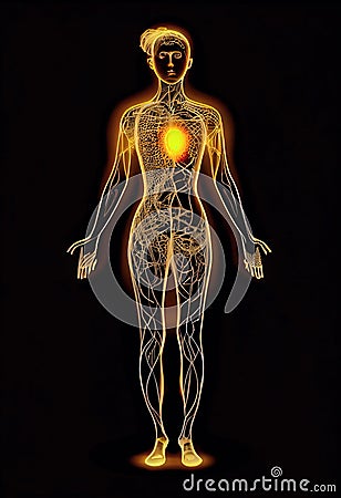 Woman body and energy centres made with generative AI Stock Photo