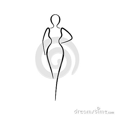 Woman body sketch, line art icon. Female pose outline silhouette, model, figure. Abstract sign of girl for wellness Vector Illustration