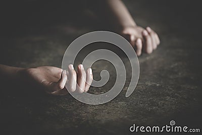 Woman bondage in angle of abandoned building image blur , stop violence against Women, international women`s day Stock Photo