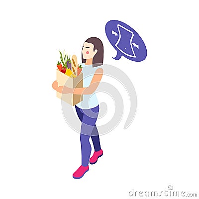 Woman Bought Food Composition Vector Illustration