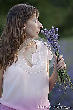 Woman with bouquet lavender Stock Photo