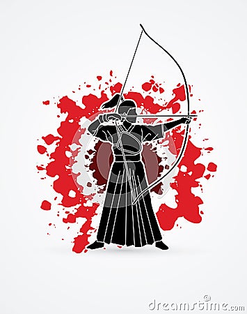 Woman bowing Kyudo Vector Illustration