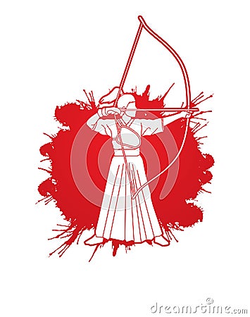 Woman bowing Kyudo Vector Illustration