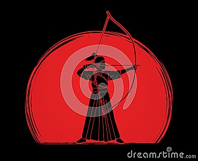 Woman bowing Kyudo Vector Illustration