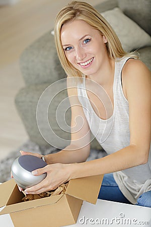 woman with box Stock Photo